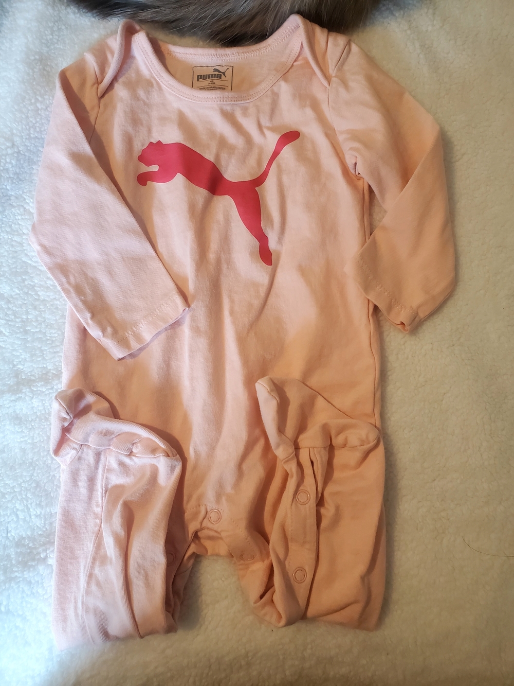 Puma Pink Logo Long-Sleeve Baby Footie